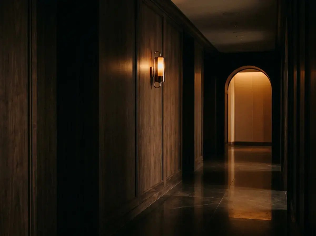 Hospital corridor leading to a treatment room
